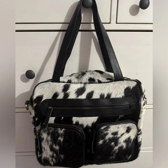 Cow fur hair calf leather satchel Brand New - Picture 2 of 12